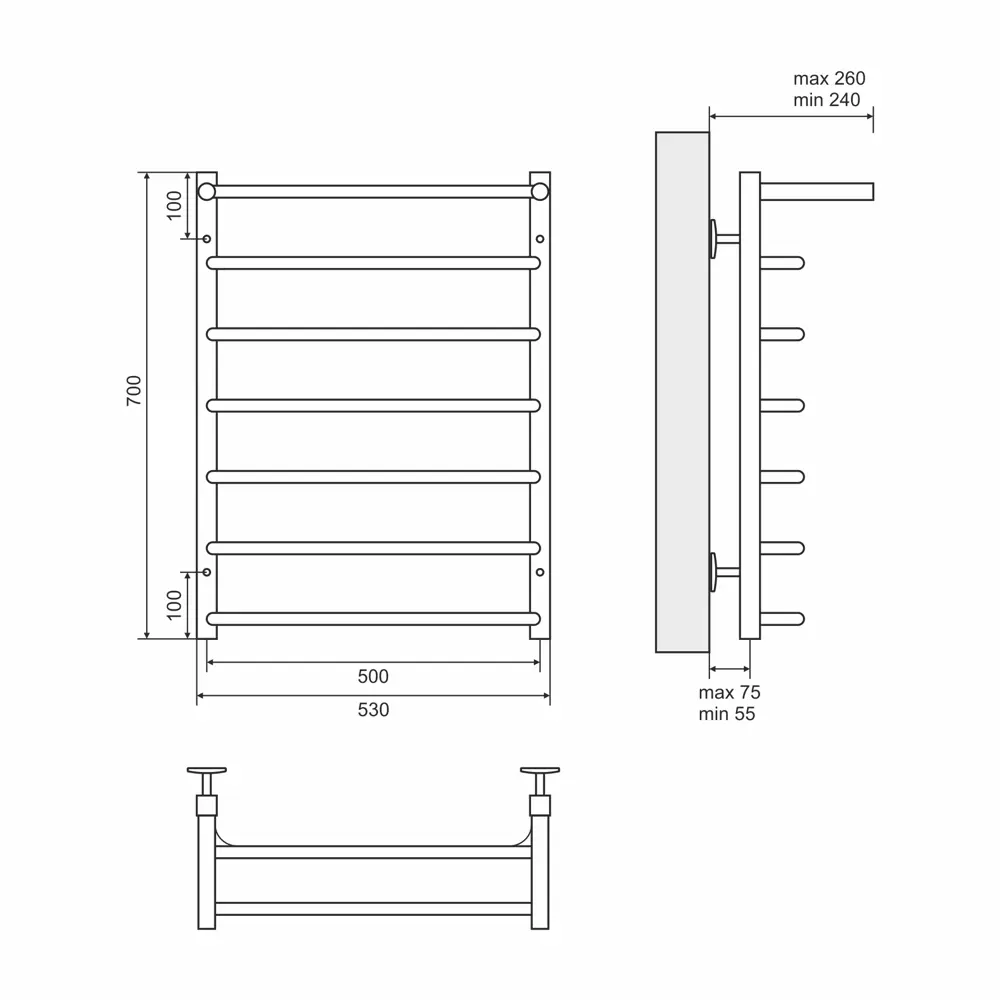 Водяной полотенцесушитель лесенка MONLID 70x50 см нижняя подводка 1" нержавеющая сталь серебро 89438299 STLM-2077855  - Вид №5