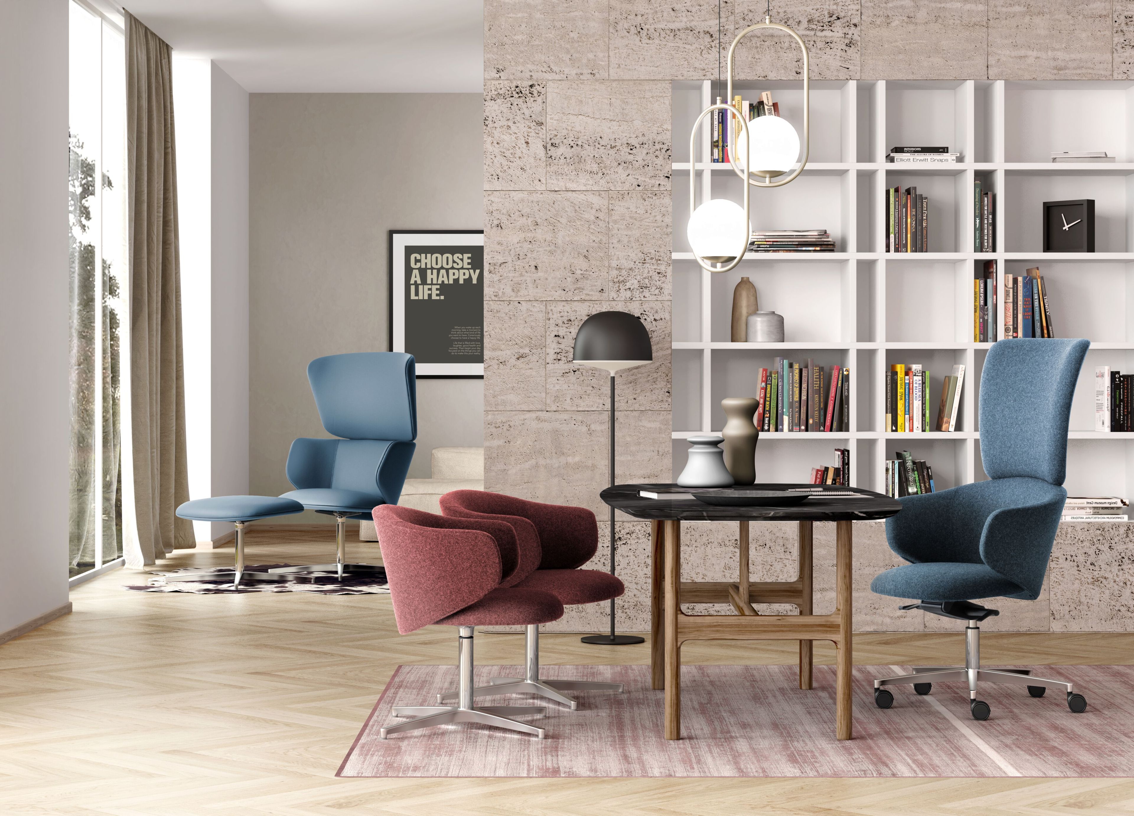 Офисное кресло с низкой спинкой из ткани с 4 спицами Leyform Alisè ARCH-00020238 - Вид №1