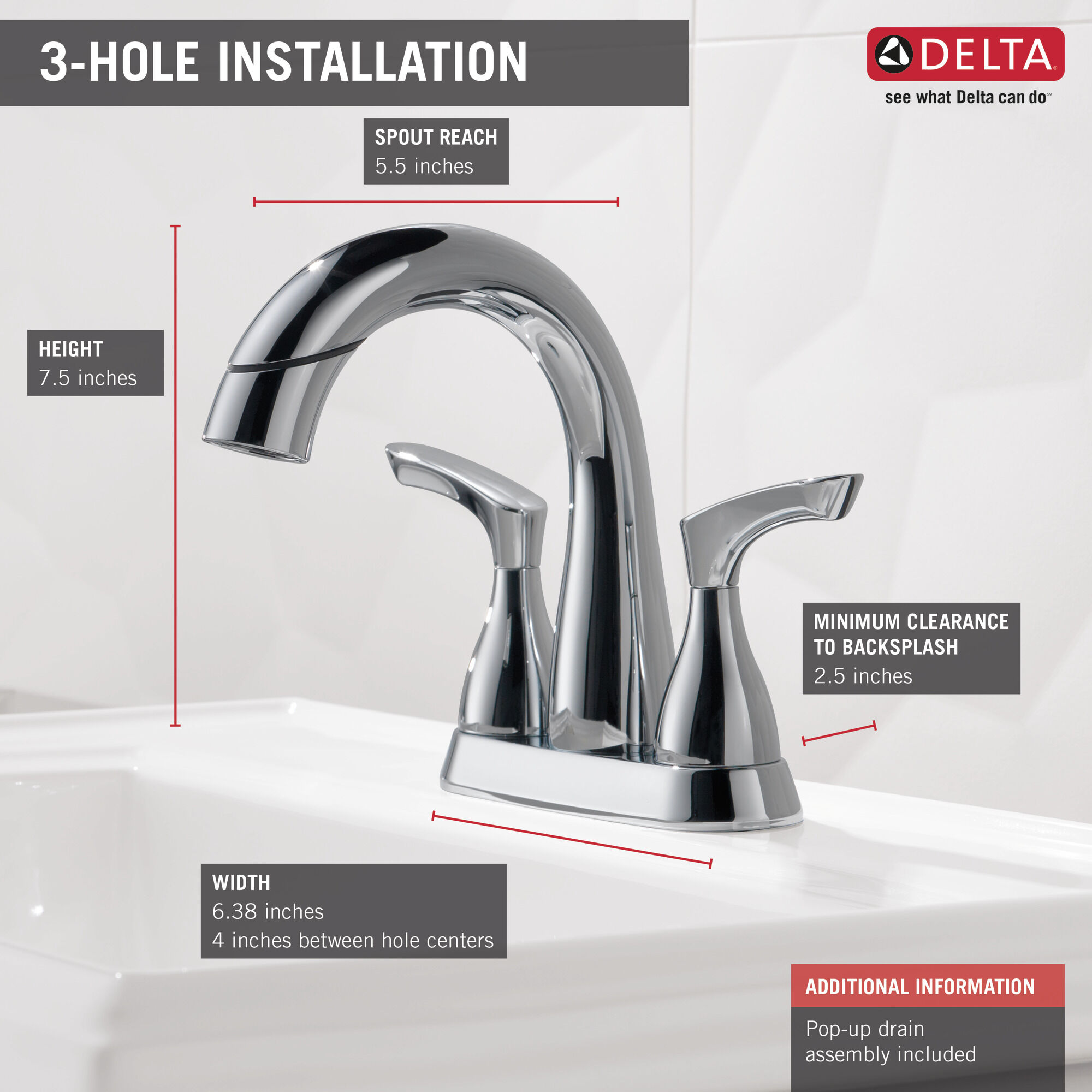 25765LF-PD Смеситель для ванной комнаты с двумя ручками Delta Faucet Broadmoor Хром  - Вид №1
