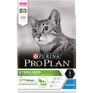 ПР0047277 Корм для кошек для стерилизованных и кастрированных старше 1 года, кролик сух. 3 кг Pro Plan