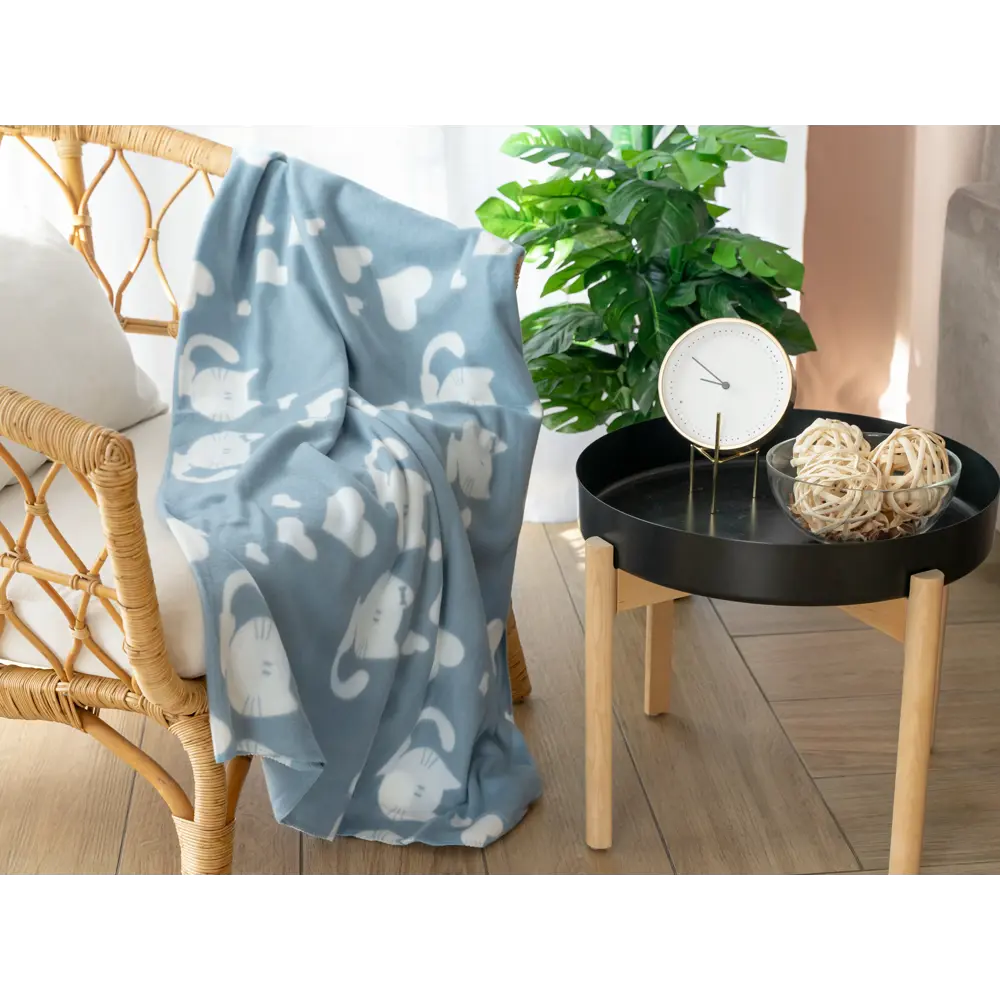 Плед «Коты и сердца» 120x150 см флис цвет голубой BELEZZA STLM-2018360 - Вид №3