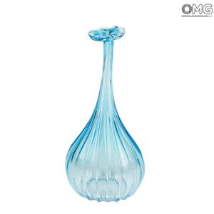 2872 ORIGINALMURANOGLASS Дутая ваза из муранского стекла с тонким горлышком - голубая - Original Murano Glass OMG 17 см