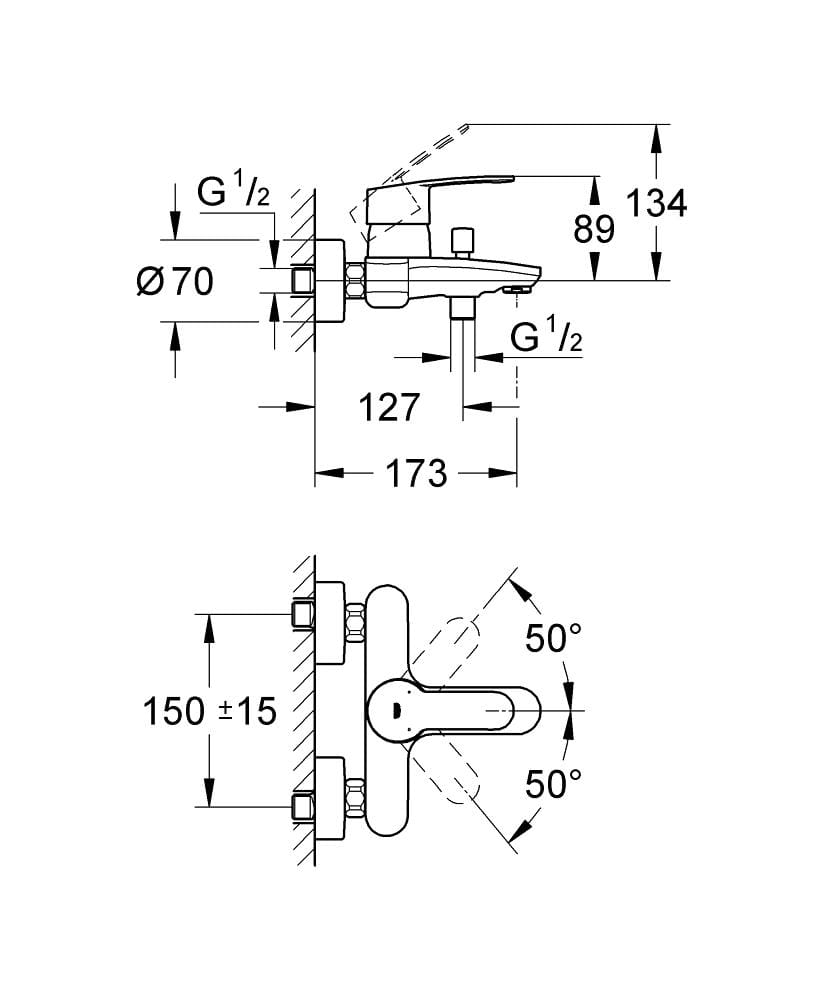 Настенный смеситель для ванны с 2 отверстиями Grohe Eurostyle Cosmopolitan ARCH-00097077 - Вид №2