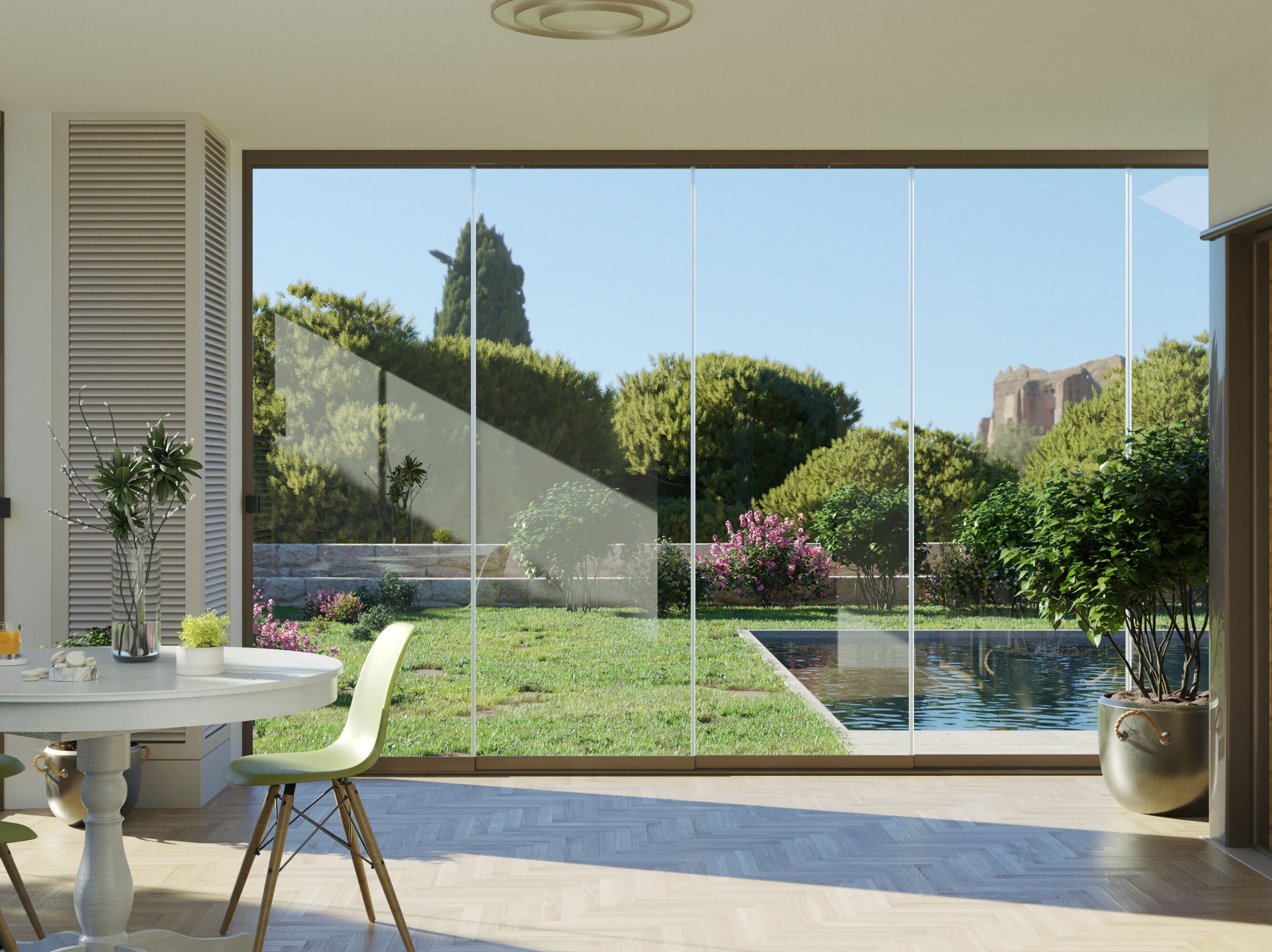 Раздвижное остекление с минимальной направляющей и прокладками из ПВХ Chirenti канавка ARCH-00115414 - Вид №1