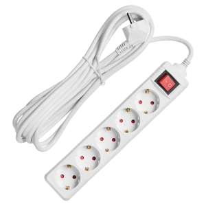Удлинитель бытовой Skybeam 3x1.5 5 м 5 розеток с заземлением 3680 Вт с выключателем цвет белый
