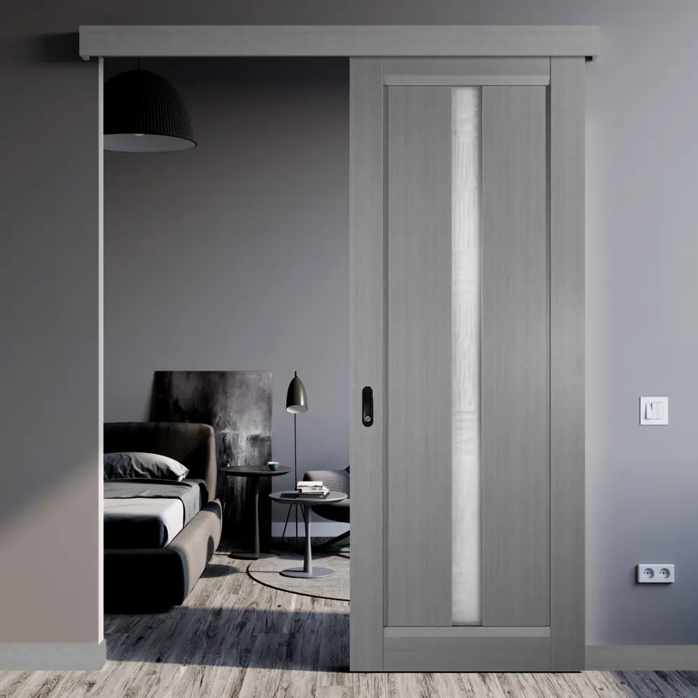 Дверь межкомнатная со стеклом Челси 60x200 см финиш бумага цвет сильвер с замком BELWOODDOORS STLM-2199336 - Вид №1