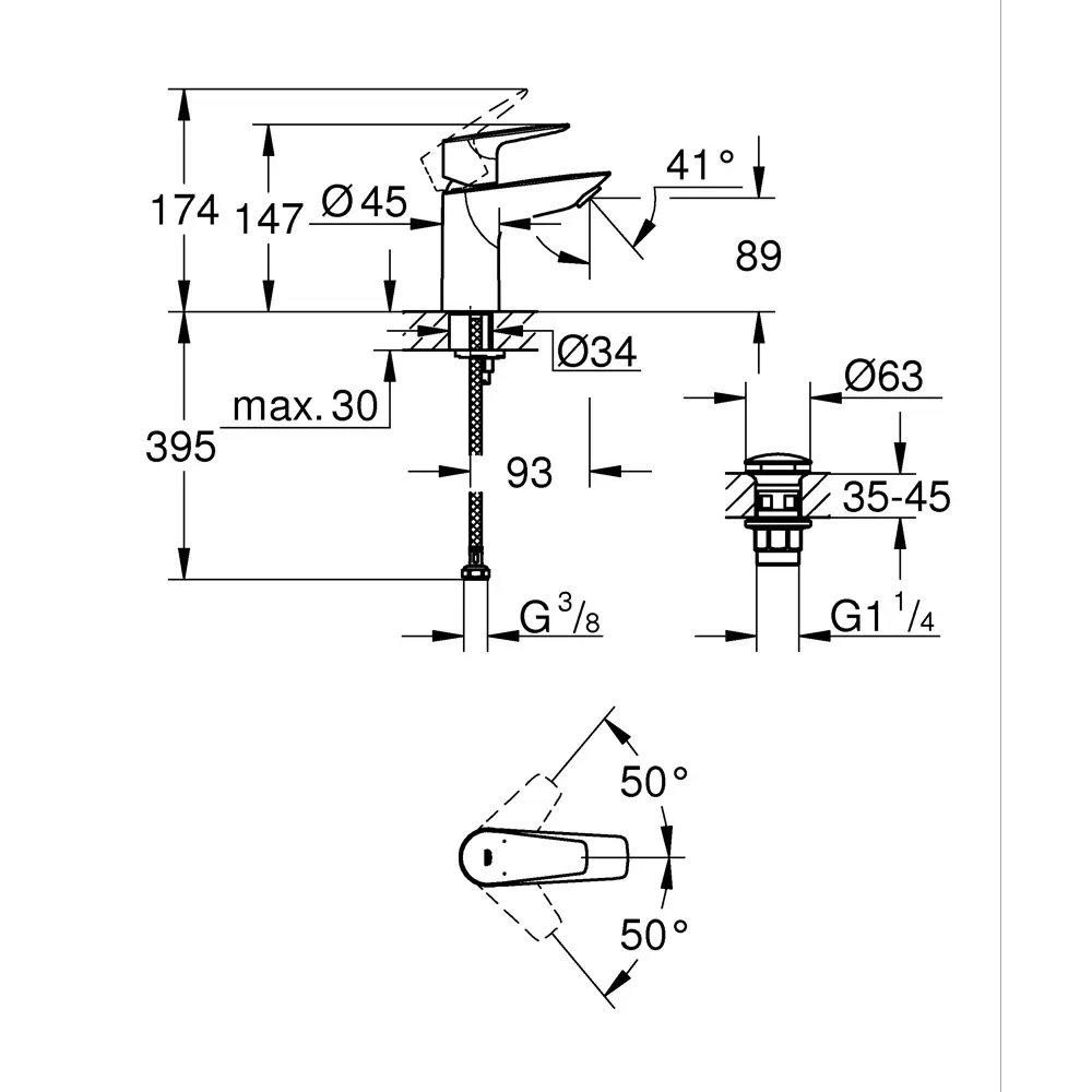 Смеситель для раковины Grohe Start Edge однорычажный цвет хром STLM-2183666 - Вид №4