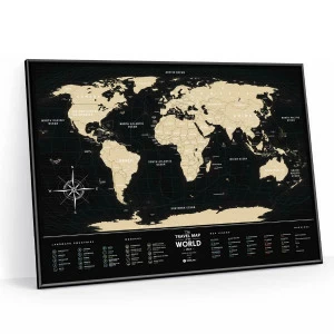 Скретч-карта мира черная в металлической раме Travel Map Black World 1DEA.ME ДИЗАЙНЕРСКИЕ 00-3880754 Черный