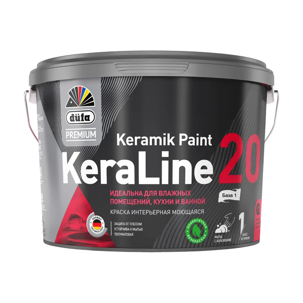 90190635 Краска для влажных помещений Dufa Premium KeraLine Keramik Paint 20 полуматовая белая база 1 2.5 л STLM-0126782