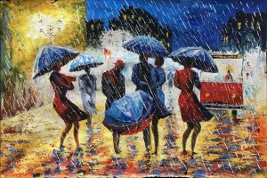 Картина на холсте 100х150 см "Дождь - 2" EVENHOME КАРТИНЫ МАСЛОМ 130072 Бежевый;синий;разноцветный
