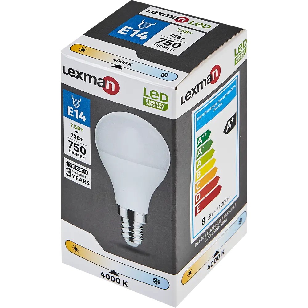 Светодиодная лампа Lexman E14 груша 7.5Вт нейтральный белый свет 86270539 STLM-0909827 - Вид №3
