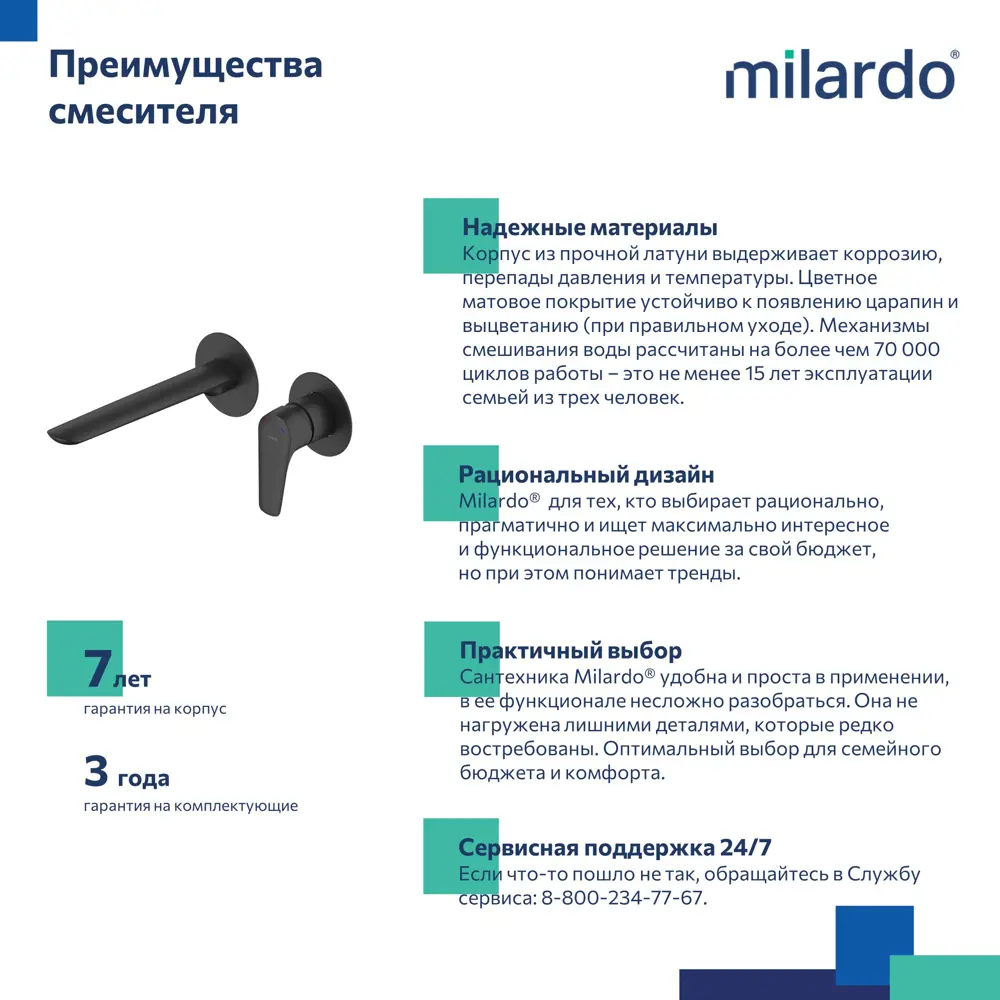 Смеситель Milardo Dale для скрытого монтажа - элегантное решение для современной ванной 89349219 STLM-1000833 - Вид №2