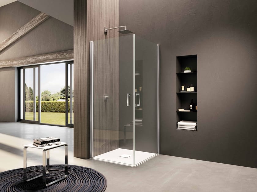 Стеклянная угловая душевая кабина с распашной дверью Provex Industrie ARCH-00141062