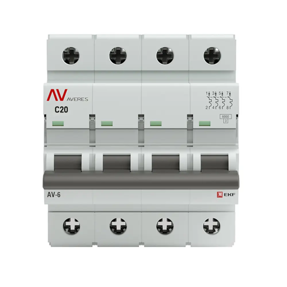 Автоматический выключатель EKF Averes ВАAV-6 4P C20 для надежной защиты сети 88883144 STLM-1440230 - Вид №1
