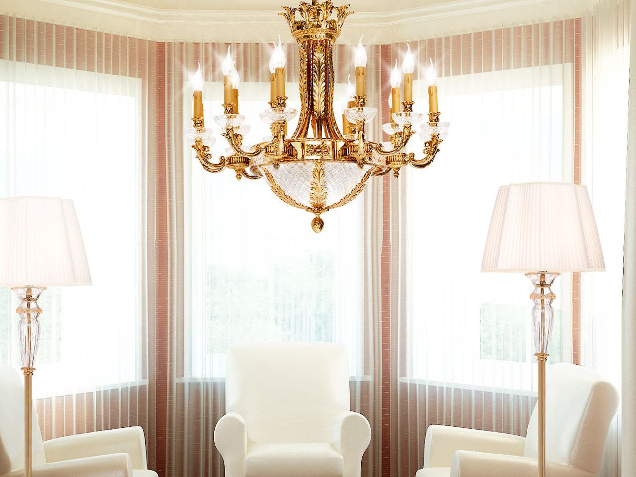 Градиентная золотая люстра с украшением в виде кристаллов Possoni Illuminazione Kitty ARCH-00054032 - Вид №1