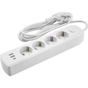 Удлинитель бытовой Онлайт 3x1 5 м 4 розетки с заземлением 2500 Вт с выключателем и USB цвет белый