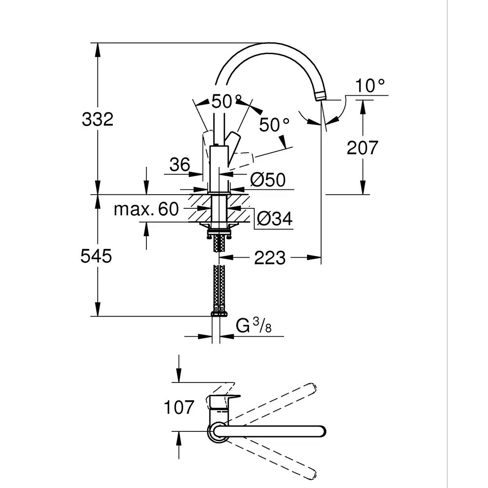 Смеситель кухонный Grohe Start Edge Loop высота 33.2 см цвет хром STLM-2148120 - Вид №3