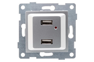 16032632 Розетка USB , двойная, СУ, серебро С11USB2-004 GUSI Electric Ugra
