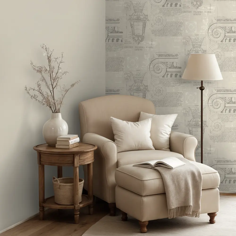 Флизелиновые обои Euro Decor Vitruvi бежевые с текстурным рисунком 89437893 STLM-1579960 - Вид №5