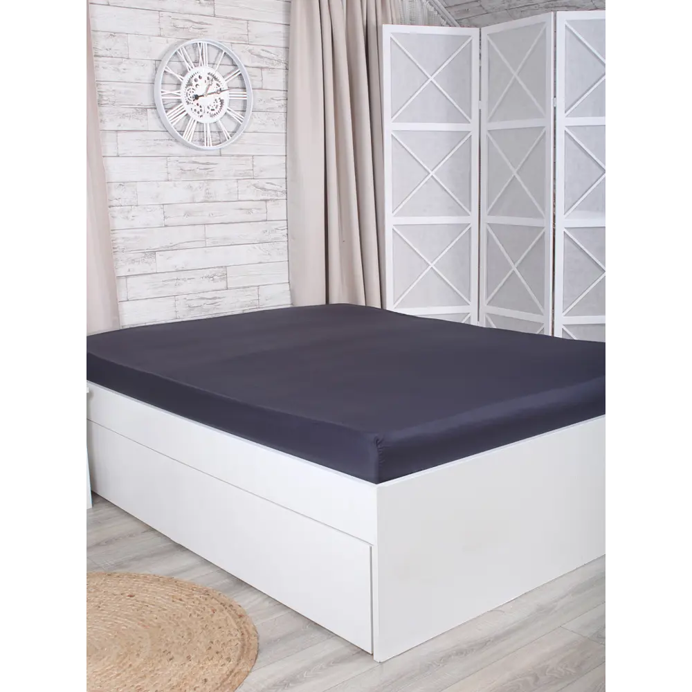 Простыня евро Mona Liza Premium 200x220 см сатин на резинке тёмно-синий 82493881 STLM-2207681 Santreyd  - Вид №4
