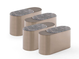 Низкий металлический журнальный столик с мраморной столешницей