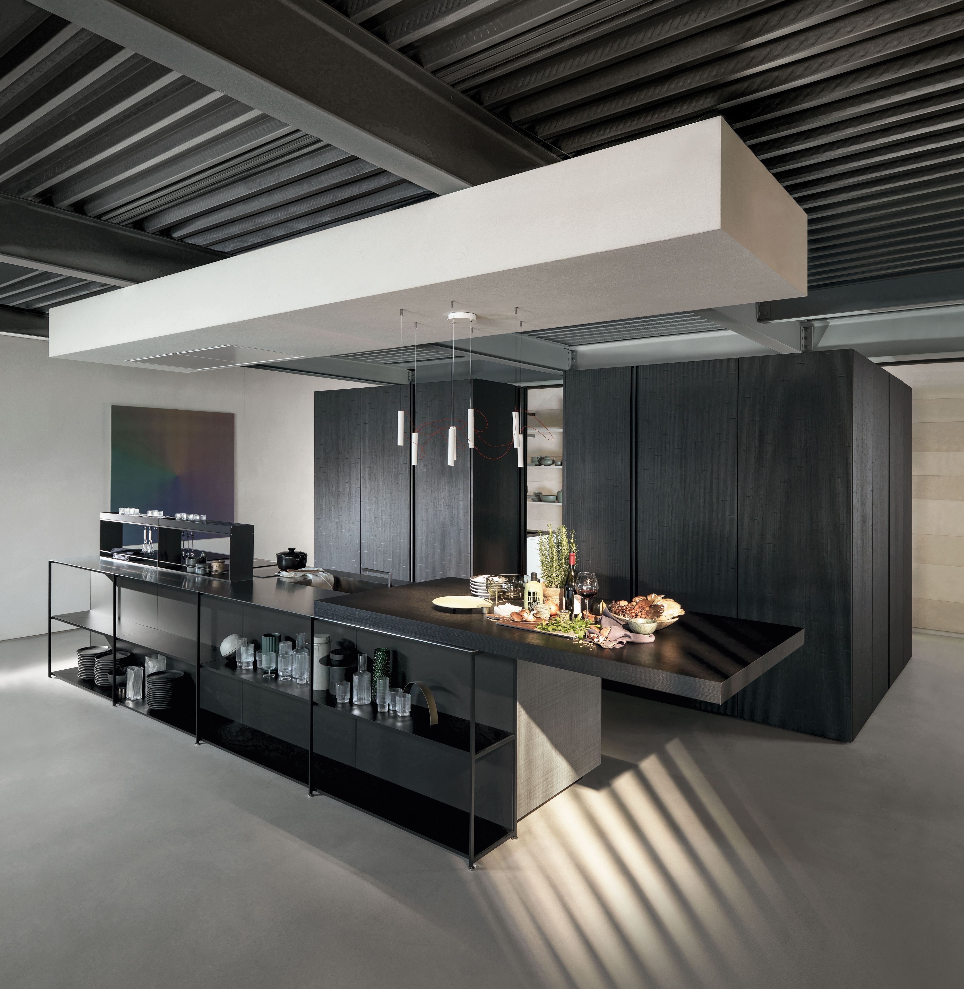 Встроенная кухня с островом без ручек Euromobil Telero ARCH-00131380 - Вид №1