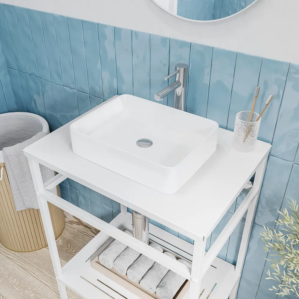 Столешница в ванную KONSENSA Бруклин 56x44 см сталь цвет белый STLM-2192719 - Вид №3