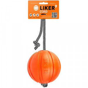 ПР0037779 Игрушка для собак Мячик Корд на шнуре 9см оранжевый LIKER