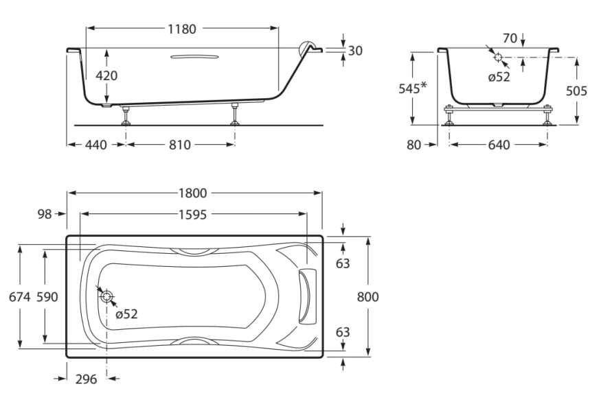 Утопленная акриловая прямоугольная ванна Roca BECOOL 2480 / 2483 ARCH-00106737 - Вид №2
