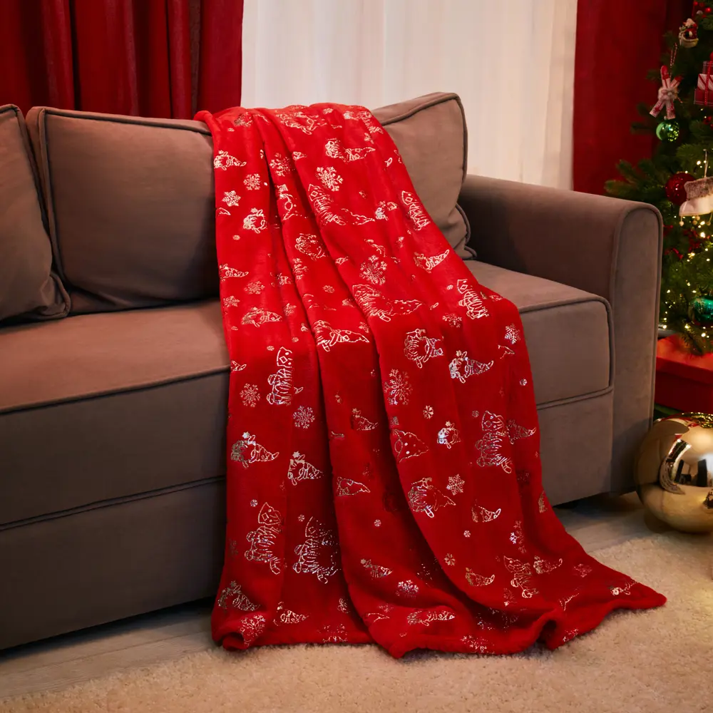 Плед Гномы 150x200 см велсофт цвет красный СТОЛИЦА ТЕКСТИЛЯ Новый год STLM-2114244 - Вид №3