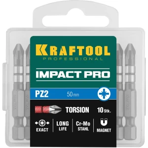 Бита крестовая ударная магнитная Kraftool 26193-2-50-S10 PZ2x50 мм, 10 шт