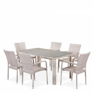 Мебель садовая из ротанга серая, стол и стулья на 6 персон AFINA  00-3860459 Серый