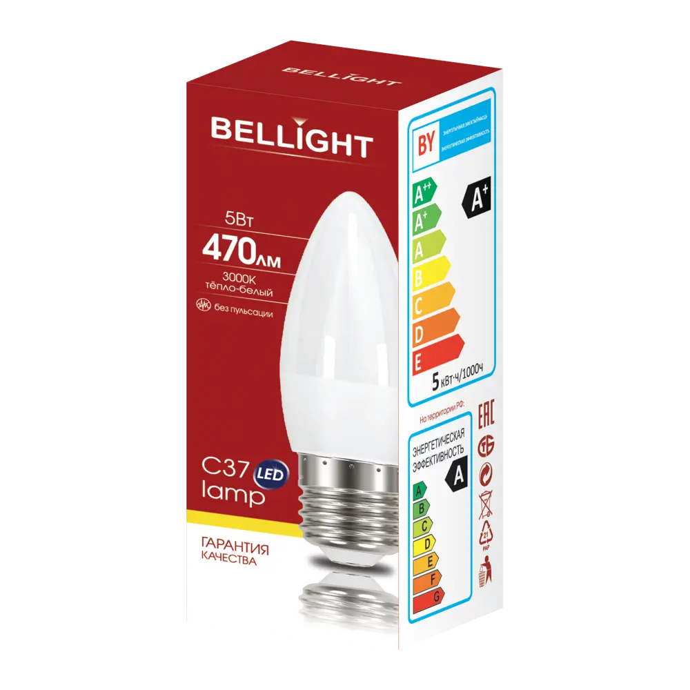Лампа светодиодная Bellight E27 220-240 В 5 Вт свеча матовая 470 лм теплый белый свет 88297823 STLM-2187442  - Вид №2