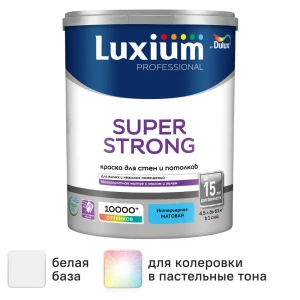 Краска для стен и потолков моющаяся Luxium Super Strong матовая цвет белый база BW 4.5 л