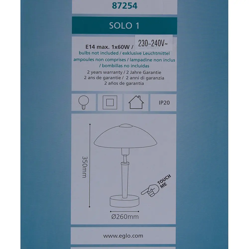 Настольная лампа Eglo «Solo 1» с сенсором 1xE14x60 Вт, цвет латунь STLM-2142909 - Вид №6