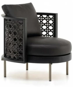 Minotti Кожаное кресло с деревянной конструкцией Torii