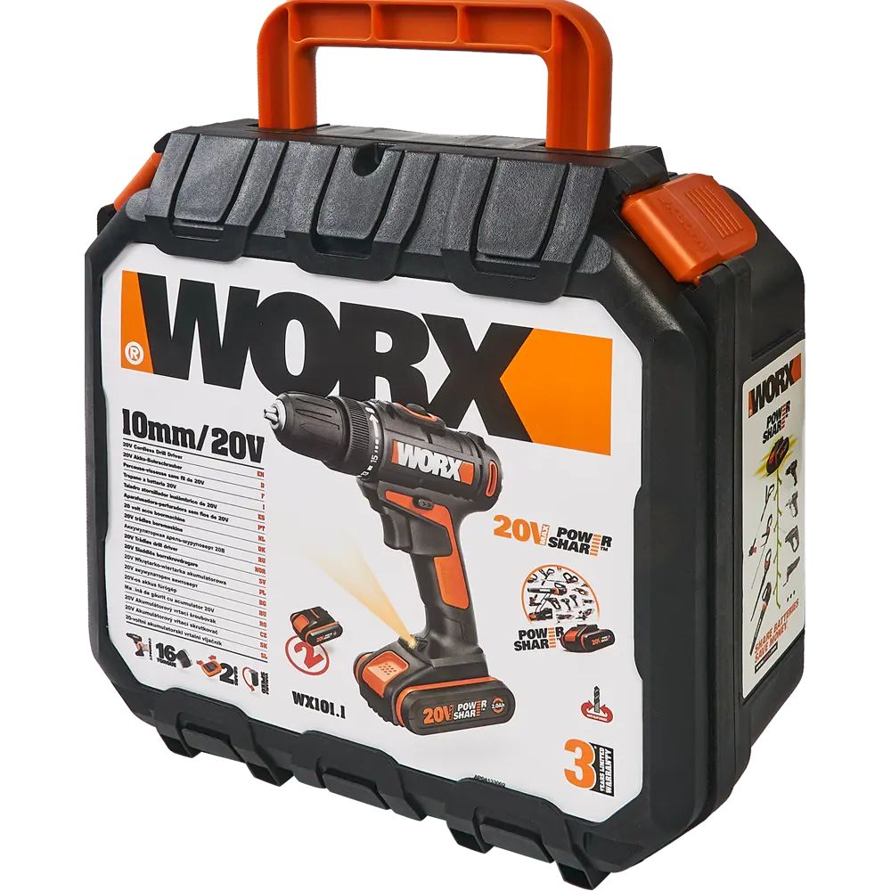 Дрель-шуруповерт аккумуляторная Worx WX101.1, 20 В Li-ion 2x2Ач STLM-2209265 - Вид №7