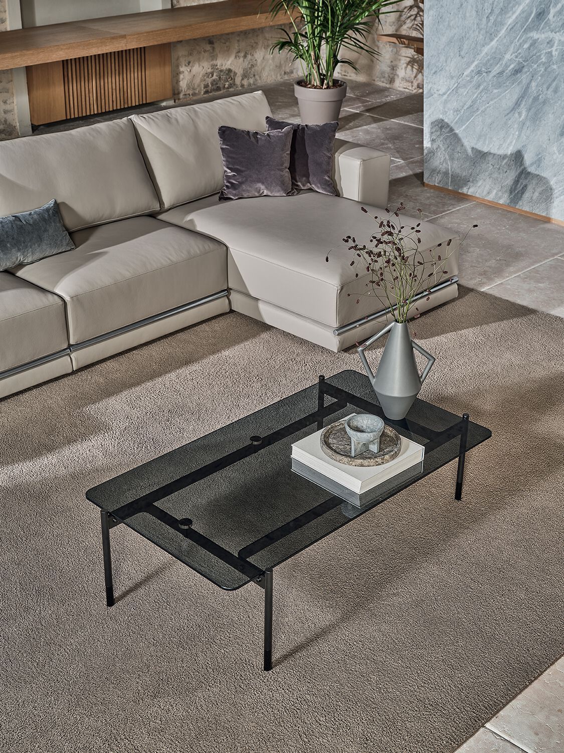 Низкий прямоугольный журнальный столик из стали и хрусталя Bontempi Casa KAROL ARCH-00079010 - Вид №1