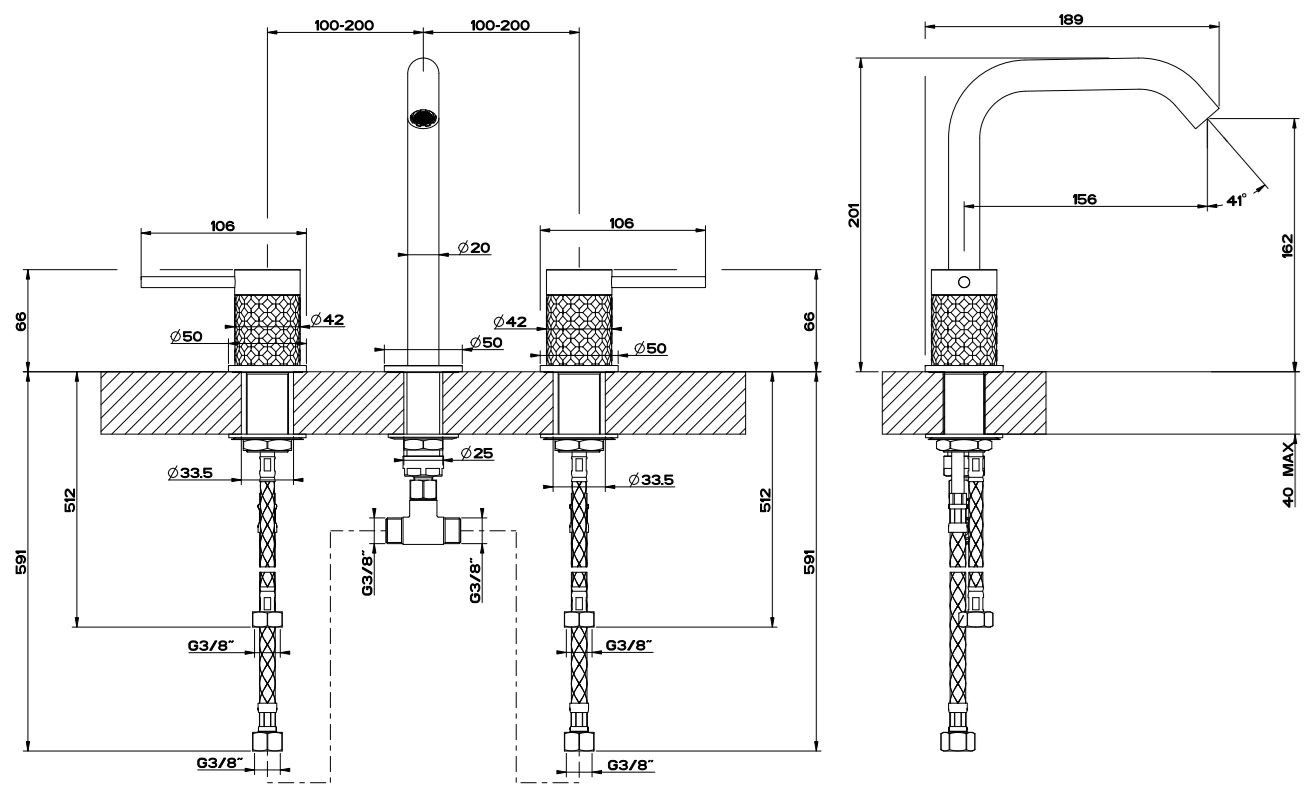 Смеситель для раковины с 3 отверстиями из нержавеющей стали Gessi Messi316 ARCH-00147620 - Вид №1