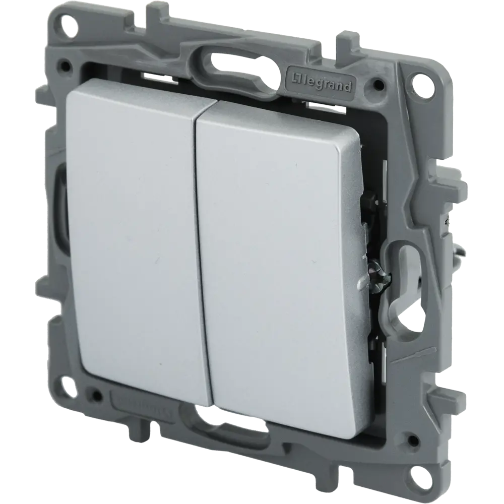 Выключатель Legrand Etika с двумя клавишами и подсветкой в алюминиевом стиле 82496549 STLM-0028723