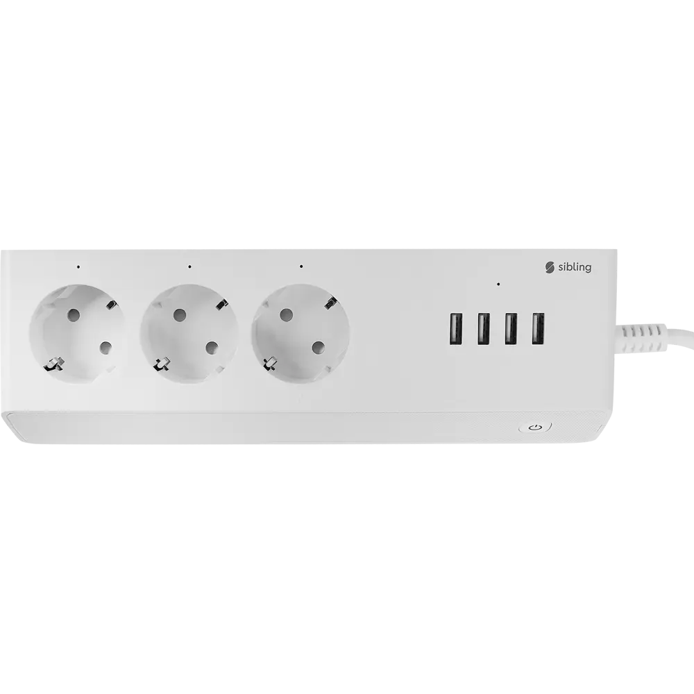 Сетевой фильтр Sibling Powerswitch-PS3U 3 розетки с заземлением 2x0.75 мм 4 USB 1.2 м 2200 Вт цвет белый STLM-2073079 - Вид №1