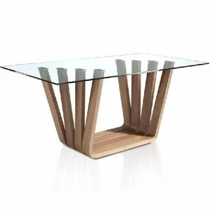 Обеденный стол стеклянный с фигурной деревянной ножкой 220 см MI1358 от Angel Cerda ANGEL CERDA  150011 Орех;бежевый;прозрачный