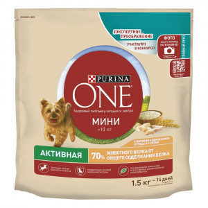 ПР0059693 Корм для собак для мелких пород, для активных, курица, рис сух. 1,5кг ONE