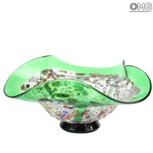 1323 ORIGINALMURANOGLASS Декоративная чаша Капли - зелёная с мурринами - муранское стекло 26 см