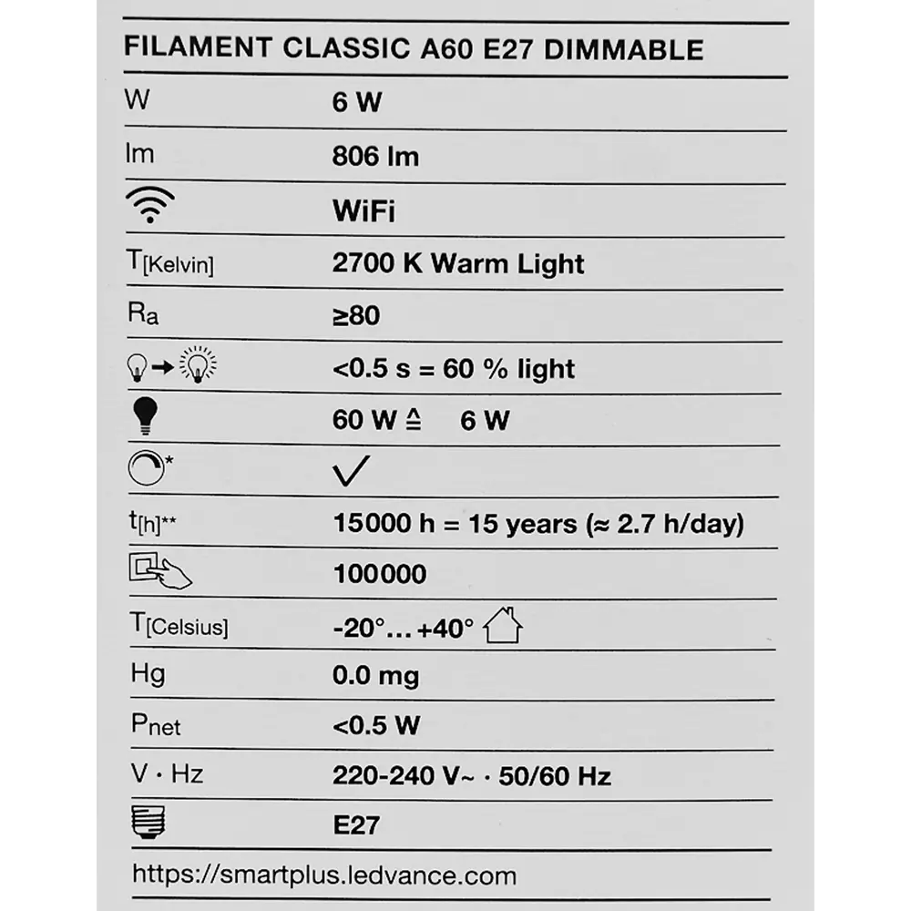 Набор умных ламп Ledvance Е27 6 Вт 806Л Лм теплый белый свет, 2 шт STLM-2113265 - Вид №3