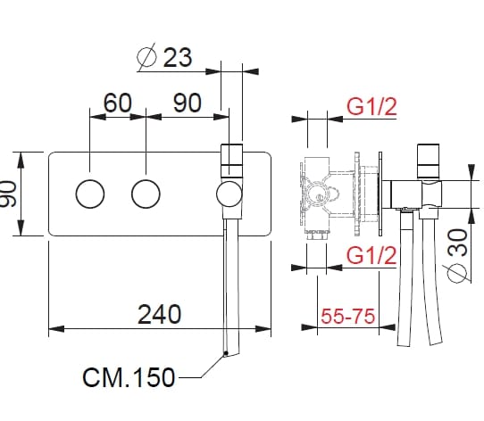 Термостатический смеситель для душа из нержавеющей стали с ручным душем BEAMTECH T-Select ARCH-00001457 - Вид №1