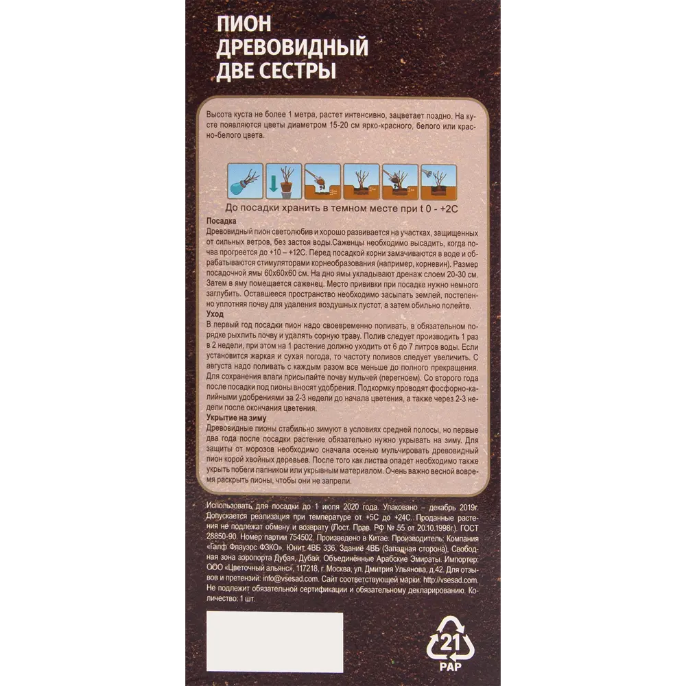 Пион древовидный привитый Две сестры в тубе ВСЕ В САД STLM-2002499 - Вид №3