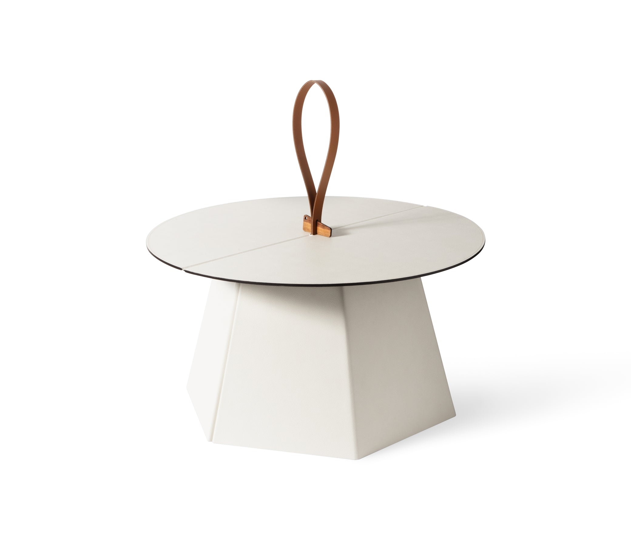 Складной стол Aile - Ø 70X В37 см / зернистая кожа_светло-серый
