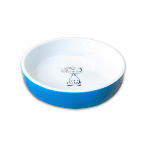 ПР0057043 Миска для кошек керамическая "Кошка с бантиком" голубая 370мл КерамикАрт