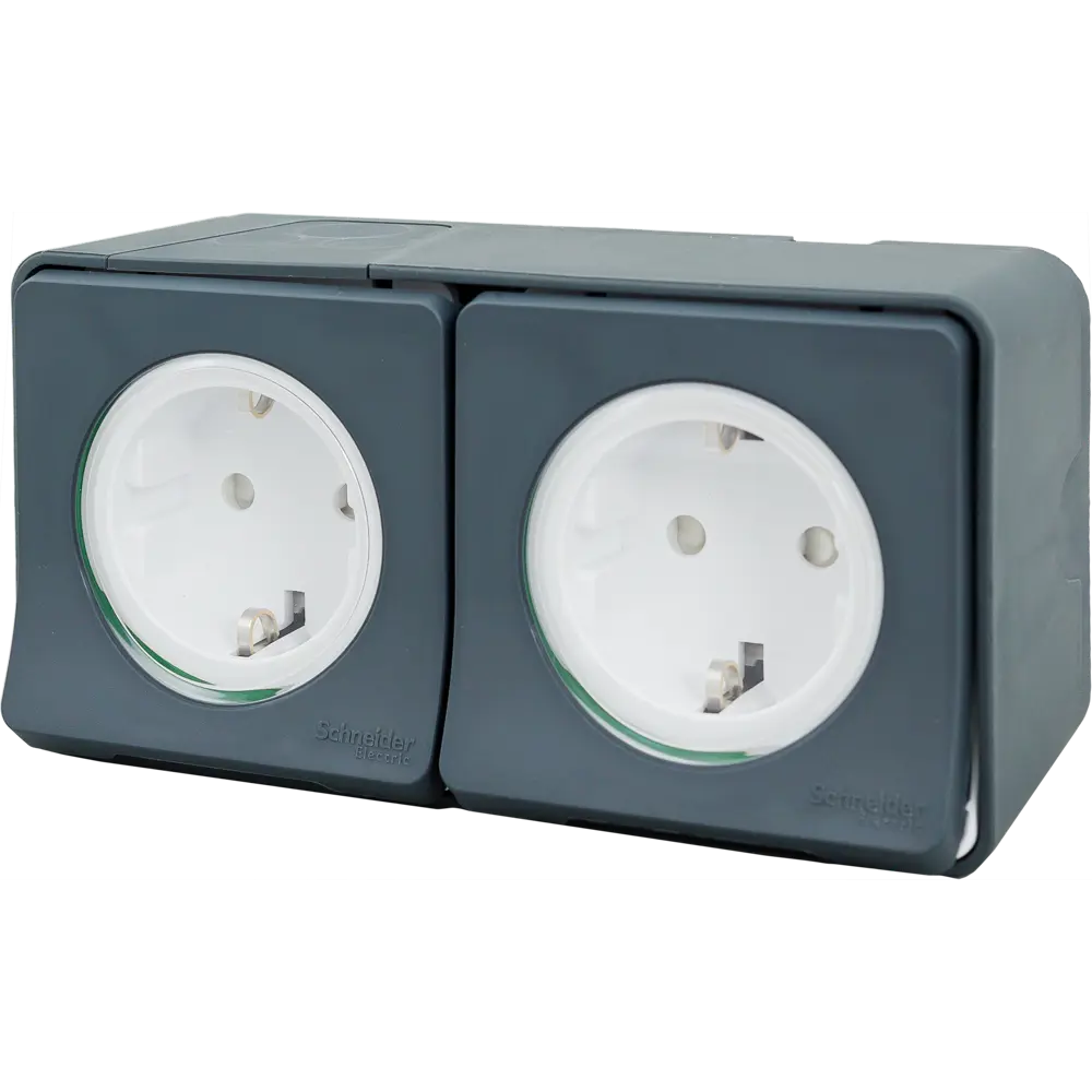 Розетка двойная накладная влагозащищённая Schneider Electric Mureva Styl с заземлением с крышкой и шторками IP55 антрацит STLM-2078985 - Вид №1